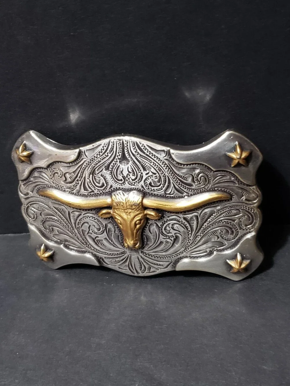 Vintage WESTERN Silver-tone Longhorn Bull Head Belt Buckle